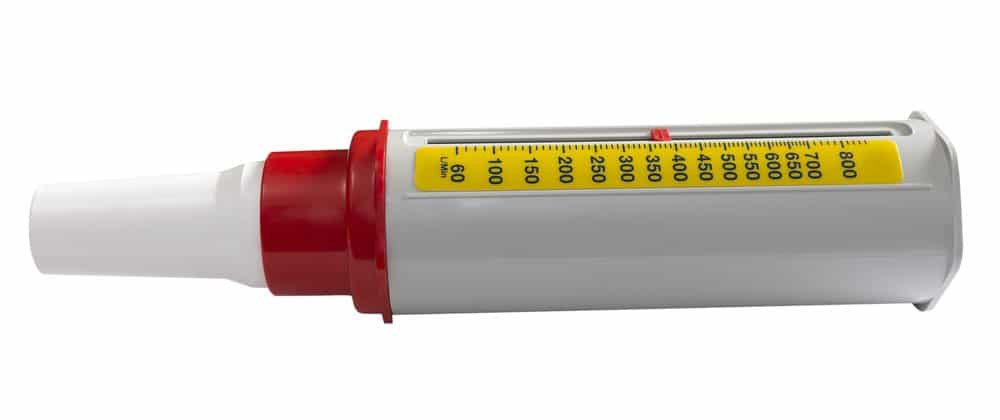Peak flow meter used in diagnosis of asthma